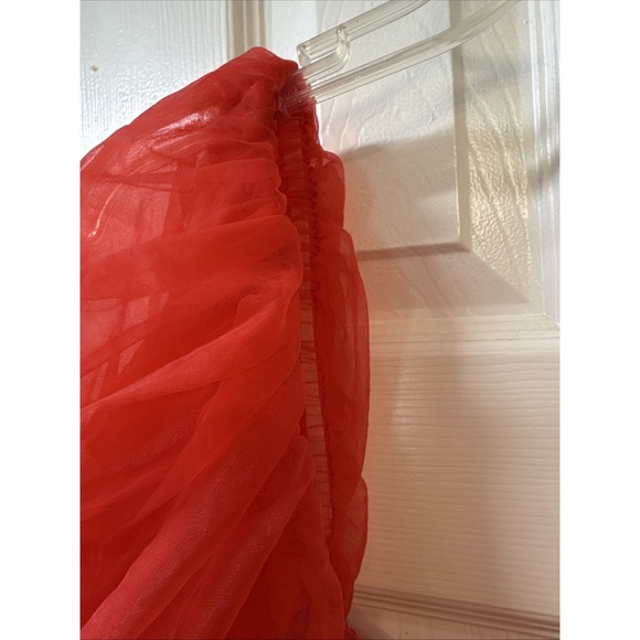 Vtg‎ Red Chiffon Union Made Full Maxi Sweetheart Prom Party Dress Puff Sleeves - Picture 5 of 16